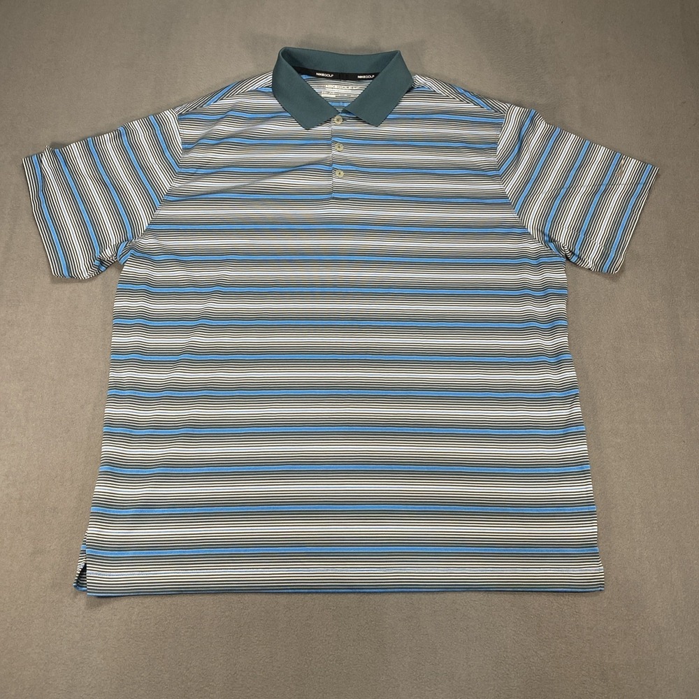 Nike Golf Men's 2XL Tour Performance Polo Dri Fit Blue Gray Striped